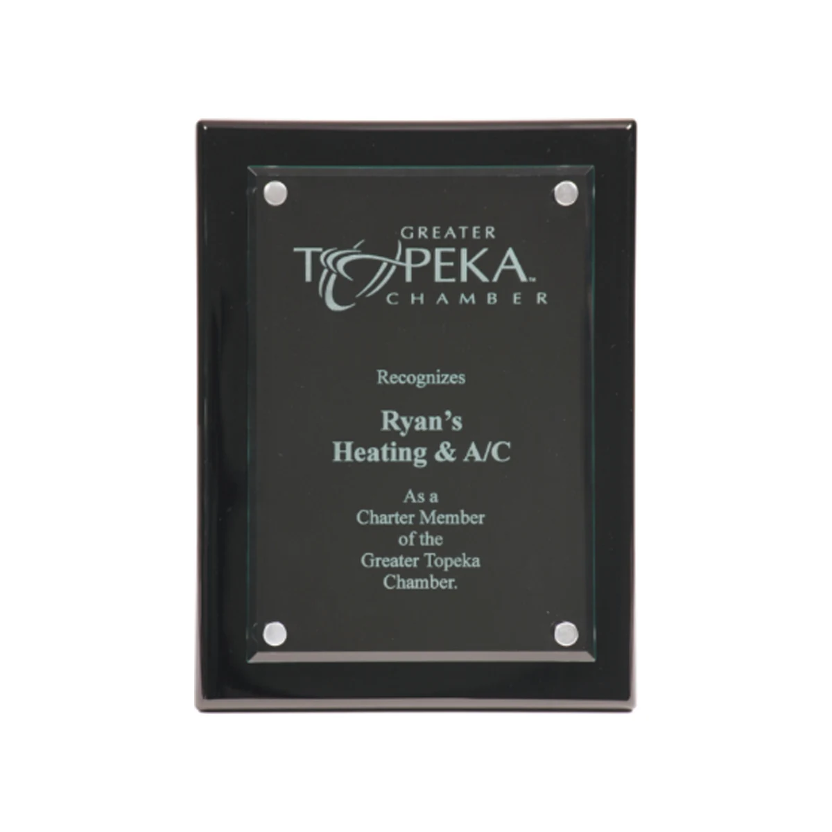 9" x 12" Black Piano Finish Floating Glass Plaque 1