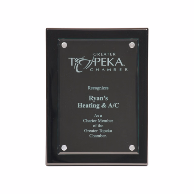 9" x 12" Black Piano Finish Floating Glass Plaque
