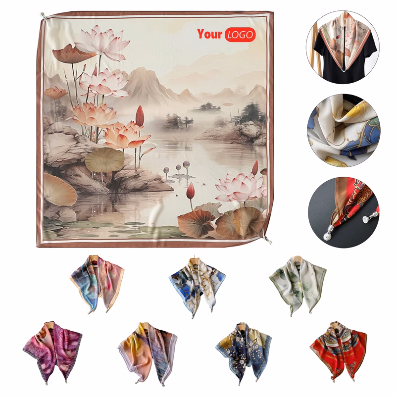 Fashion Women's Printed Magnetic Silk Scarf MOQ 50