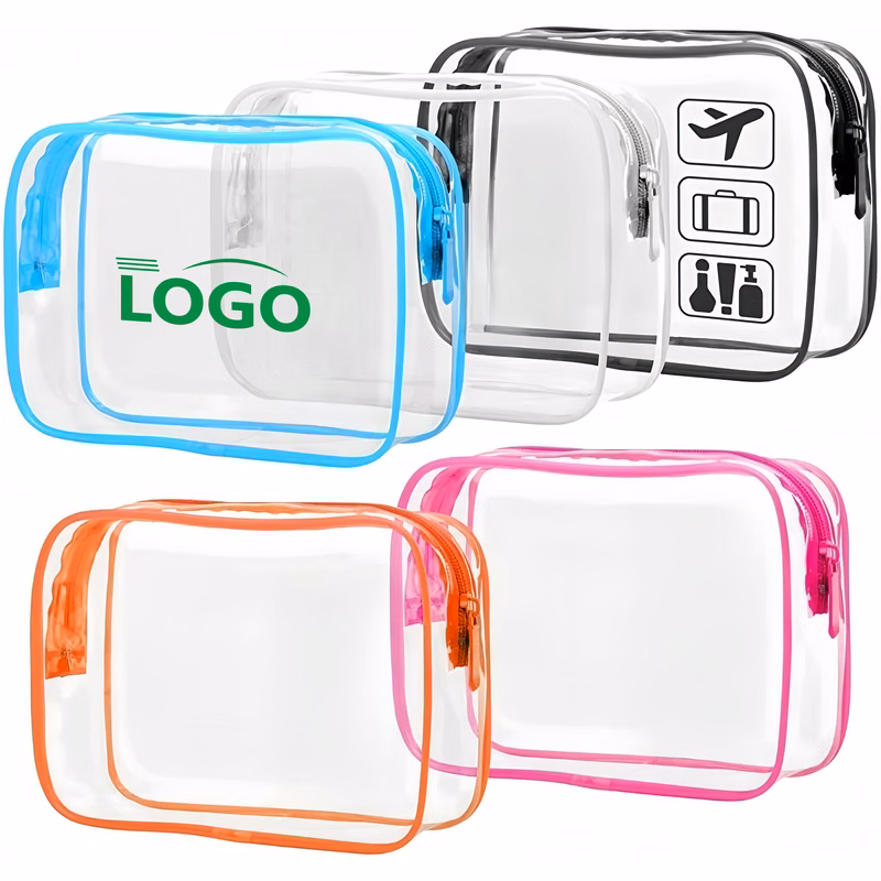 Transparent PVC Travel Cosmetic Bag with Colorful Zippers