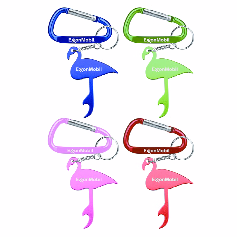 Flamingo Shaped Aluminum Bottle Opener with Key Chain & Carabiner