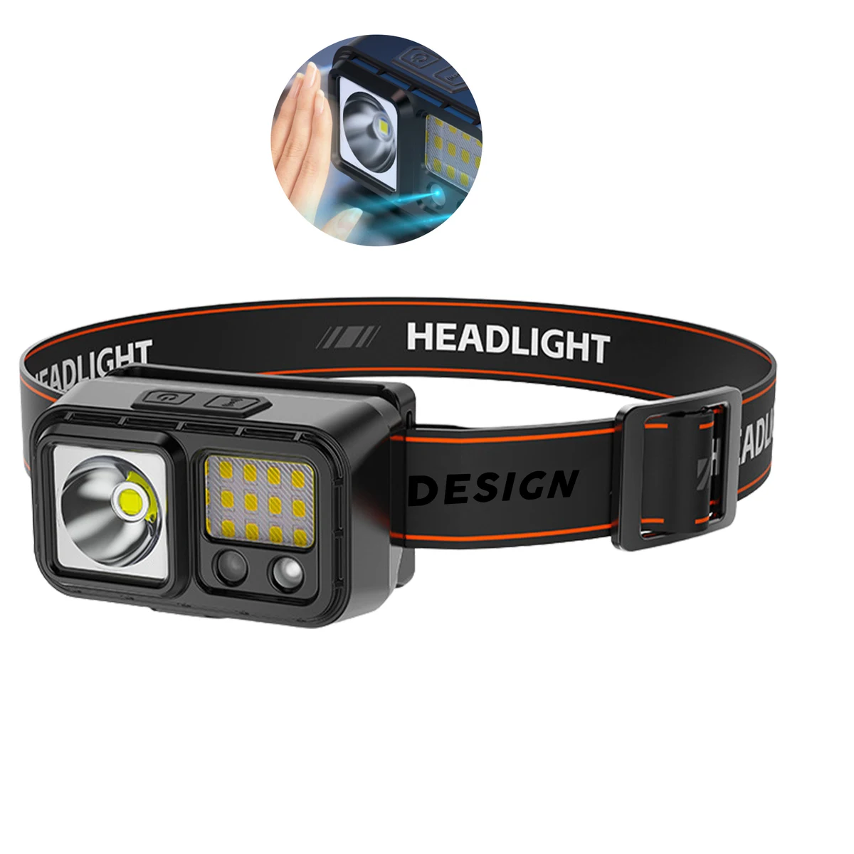 MOQ 50 Dual Light Source LED Headlamp USB Rechargeable 1