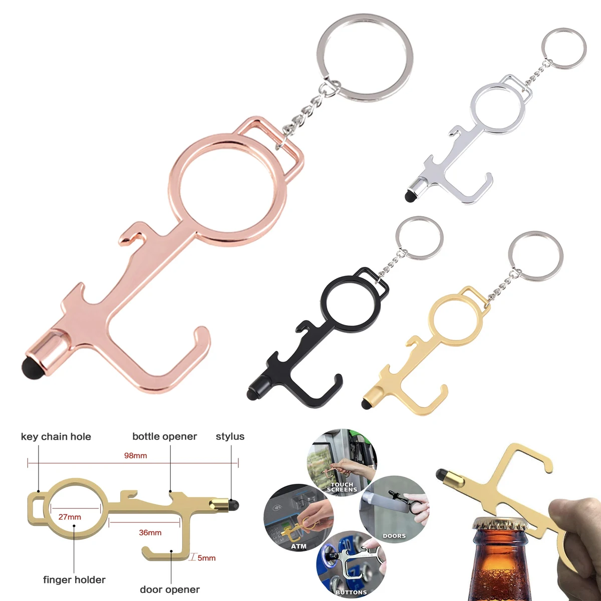 Multifunctional No Touch Door Opener With Stylus And Bottle Opener 1