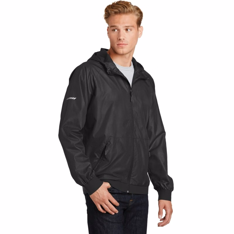 Sport-Tek Embossed Hooded Wind Jacket.