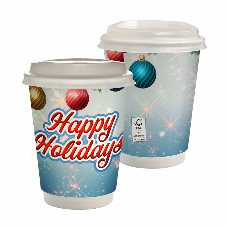 12 oz Holiday Full Color Paper Cup With Lid