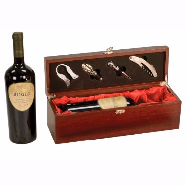 ROSEWOOD FINISH SINGLE WINE BOX WITH TOOLS