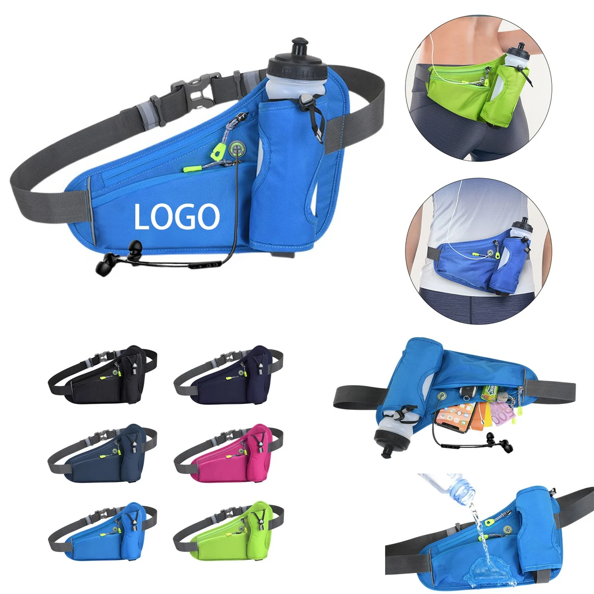 Oxford Fabric Waist Pack with Water Bottle Holder for Hiking and Travel 1