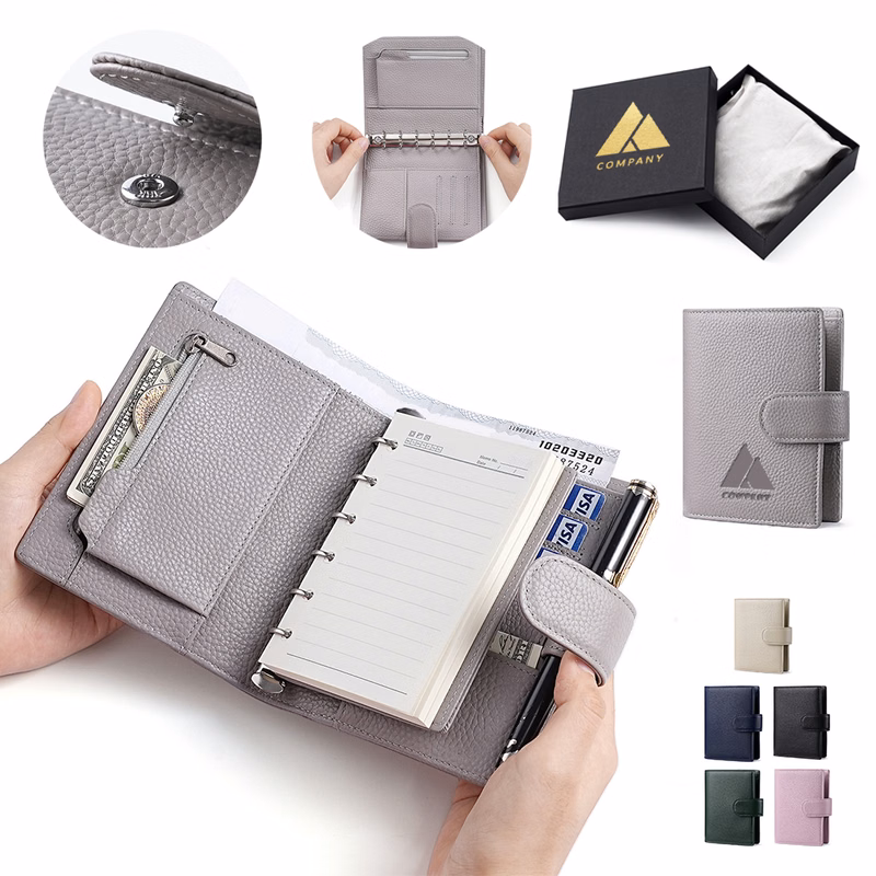 Top Grain Leather A7 Multifunctional Binder Wallet With Card Slots & Notepad