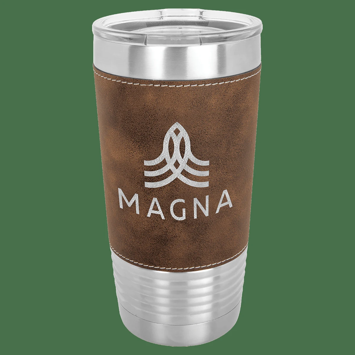 Polar Camel 20 oz. Rustic/Silver Leatherette Tumbler with Clear Lid 1