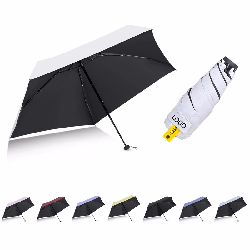 MOQ50 Mini Five-Fold Vinyl Folding Sun Umbrella