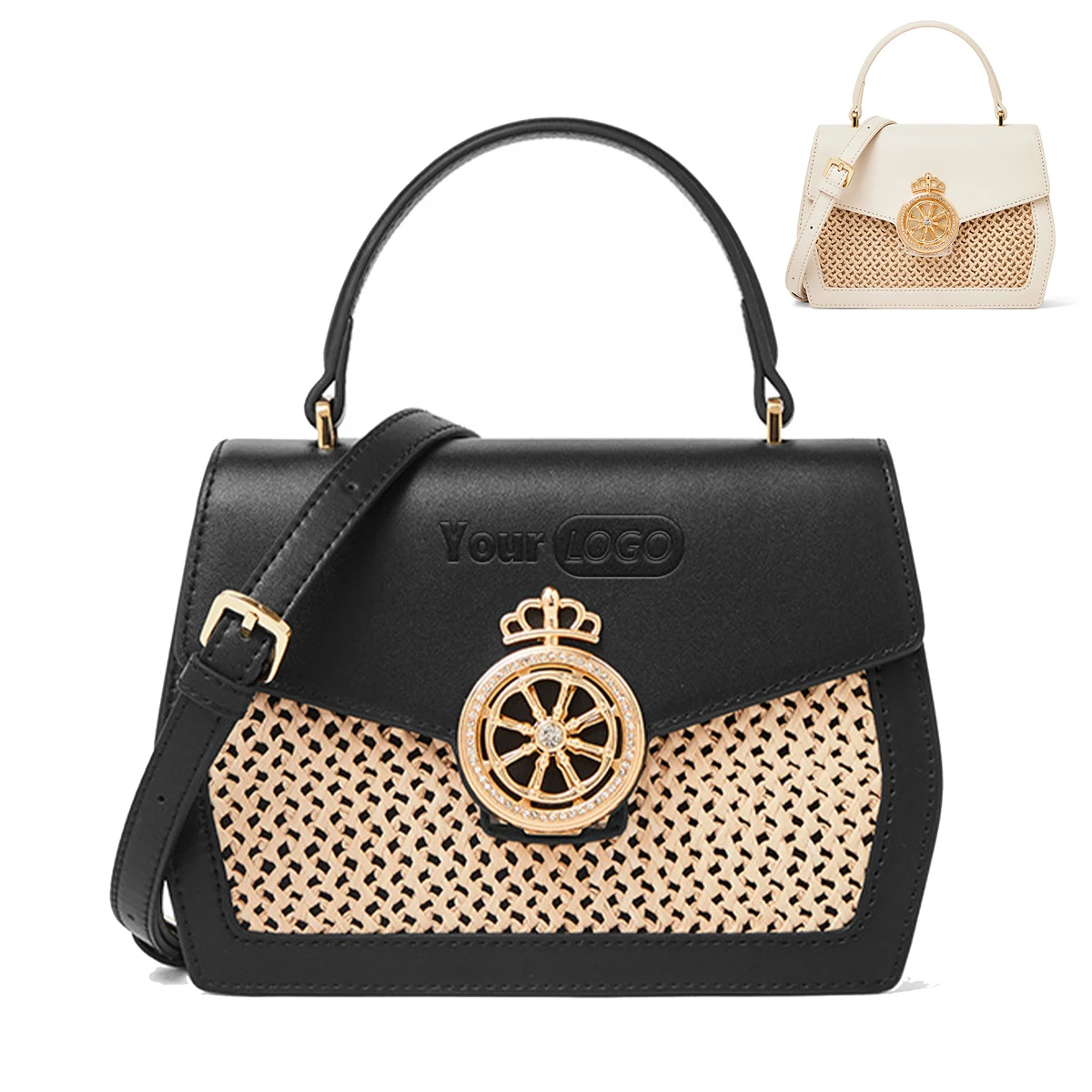 Genuine Leather Raffia woven cross-body carry-on bag 1