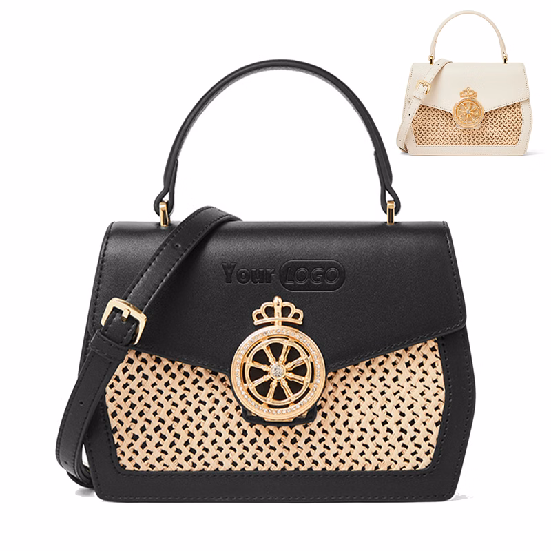 Genuine Leather Raffia woven cross-body carry-on bag