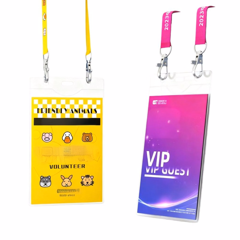 Transparent ID Badge Holder W/ Double-Hook Lanyard