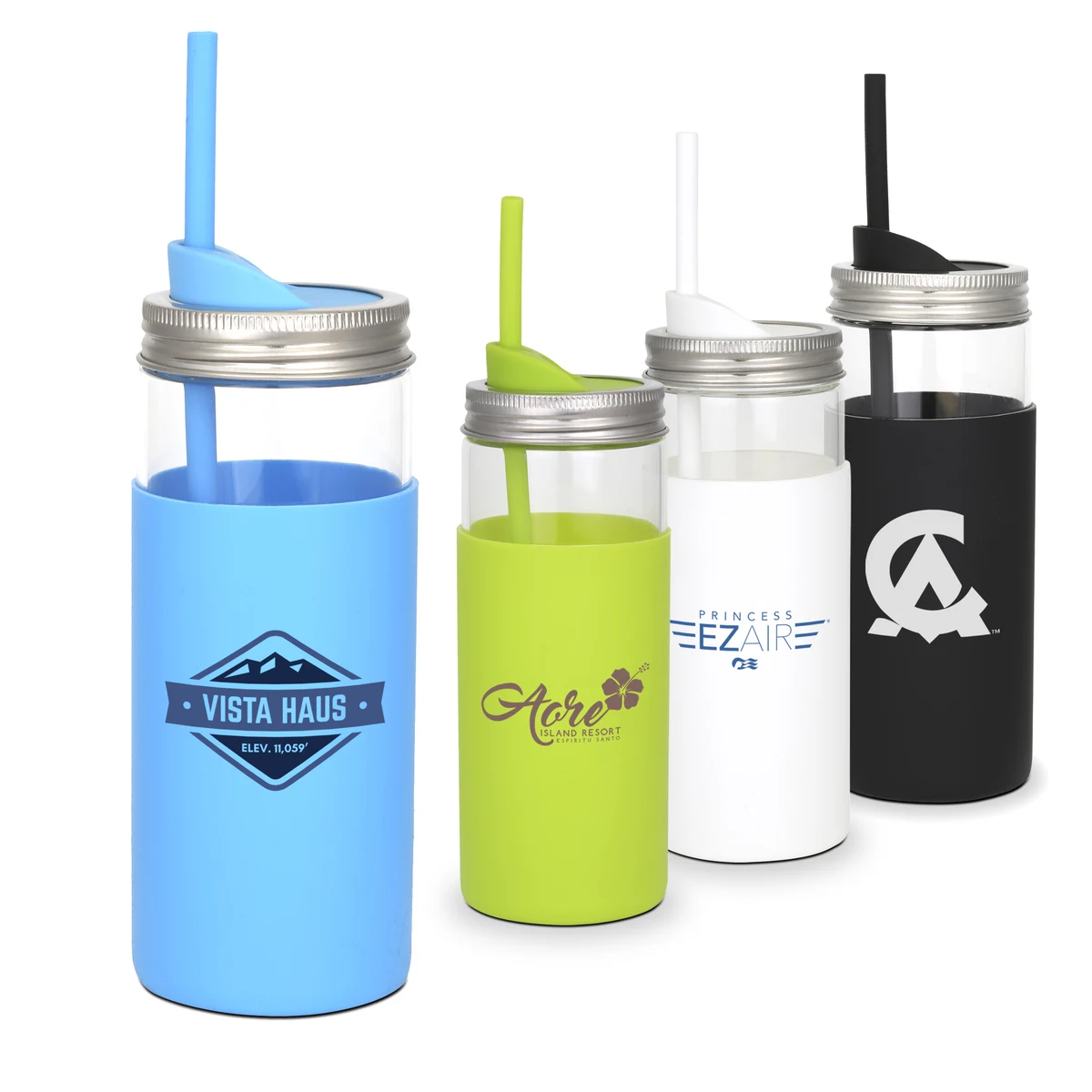 Galapagos Borosilicate Glass Mason Jar with Silicone Lid and Straw 1