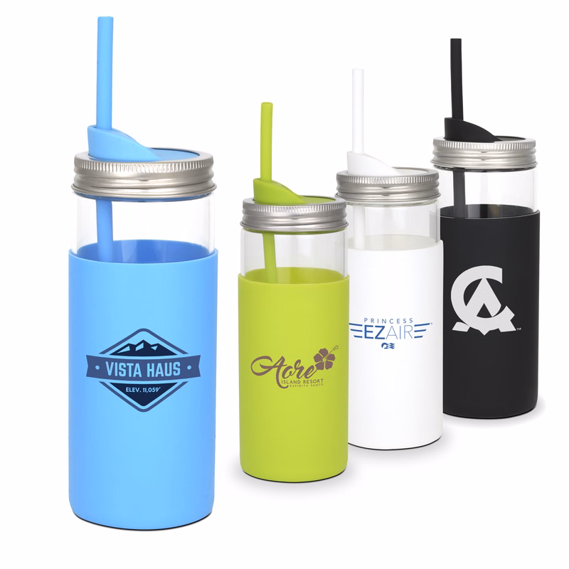 Galapagos  Borosilicate Glass Mason Jar with Silicone Lid and Straw