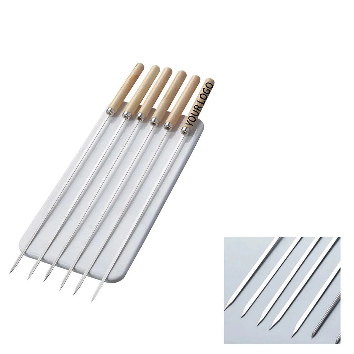 Stainless Steel Barbecue Skewer with Wood Grip 1