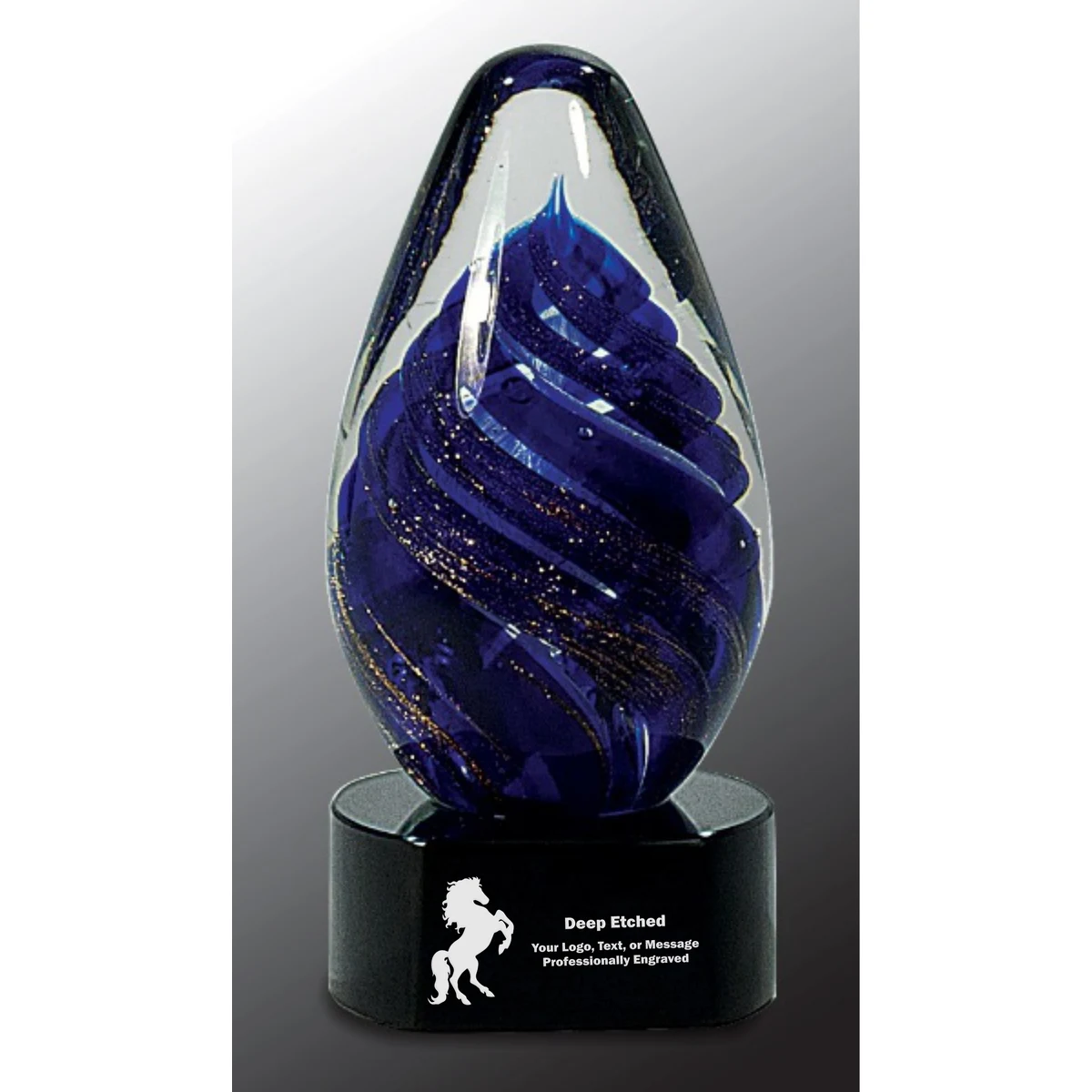 6 1/2" Blue Tear Drop Art Glass Award 1