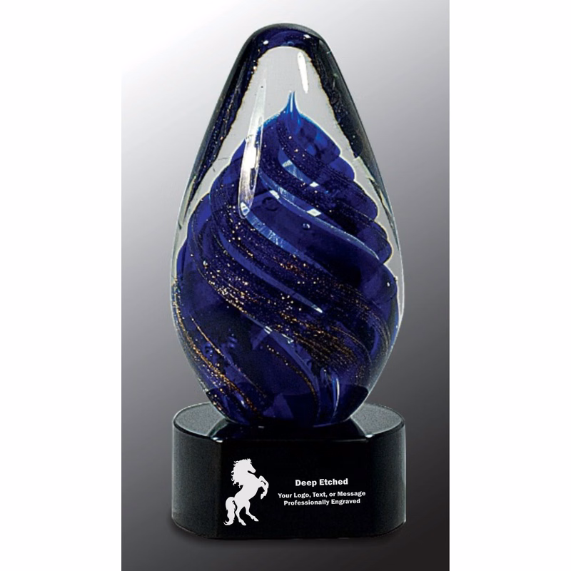 6 1/2" Blue Tear Drop Art Glass Award
