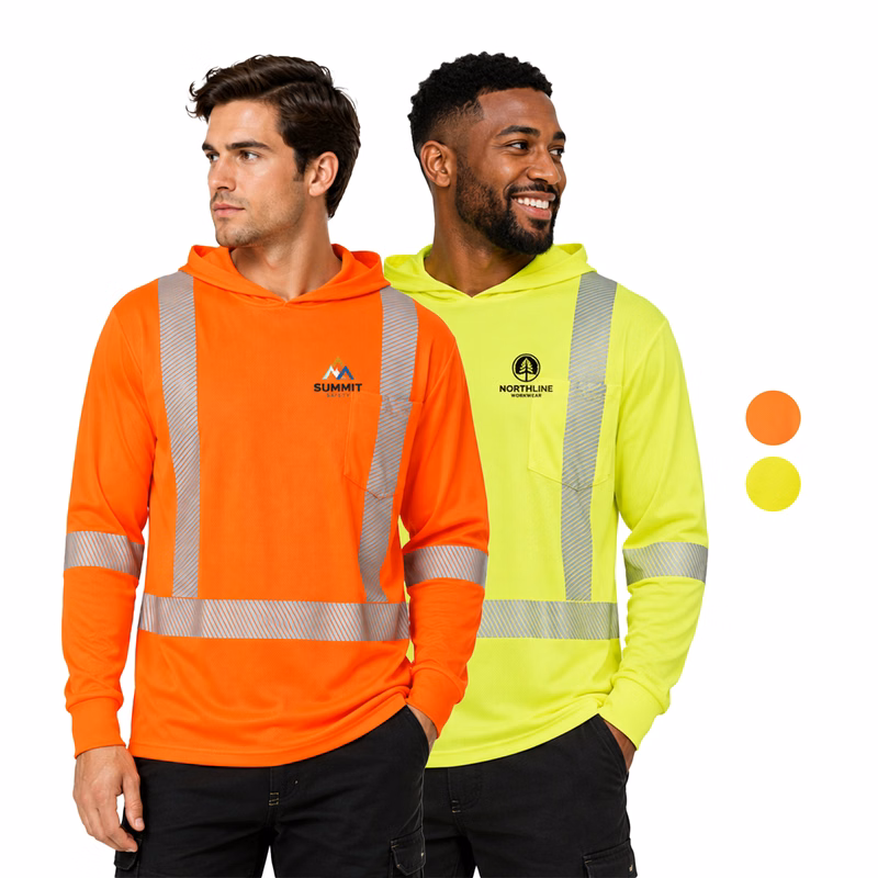 3.8 Oz. Polyester Class 3 Segmented Tape Cross Back Safety Hooded Pocket T-Shirt