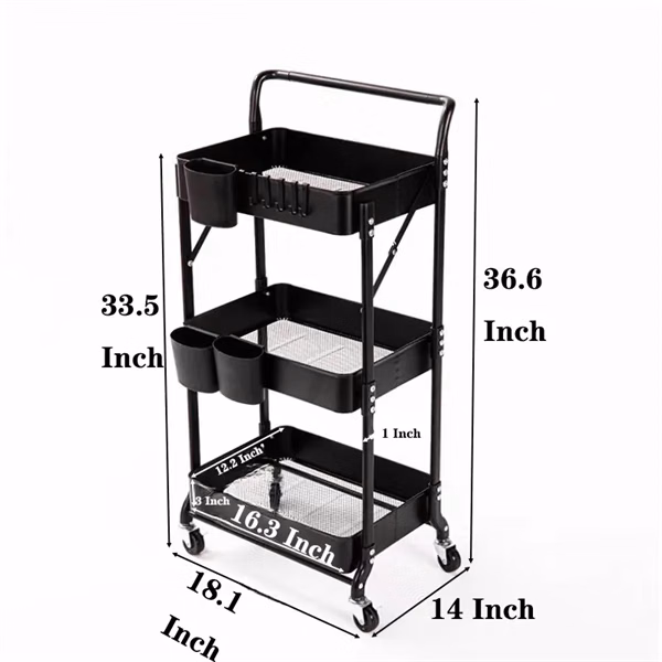 Durable Three-Tier Movable Storage Shelf With Armrests