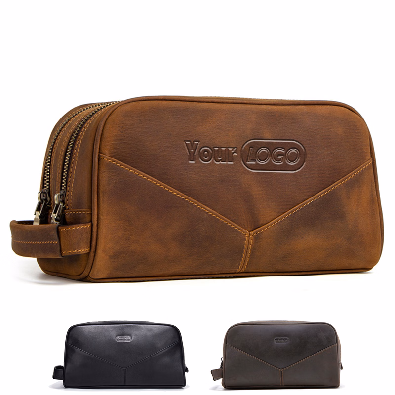 Leather Wear-resistant Crazy Horse Skin Makeup Bag