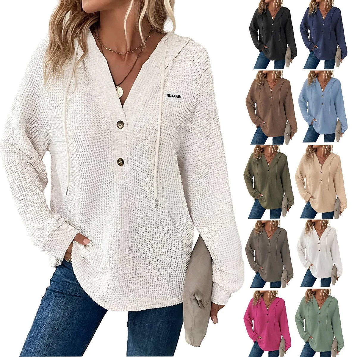 Women's Waffle Knit Hooded Sweatshirt, custom hoodie or sweatshirt with logo imprint 1
