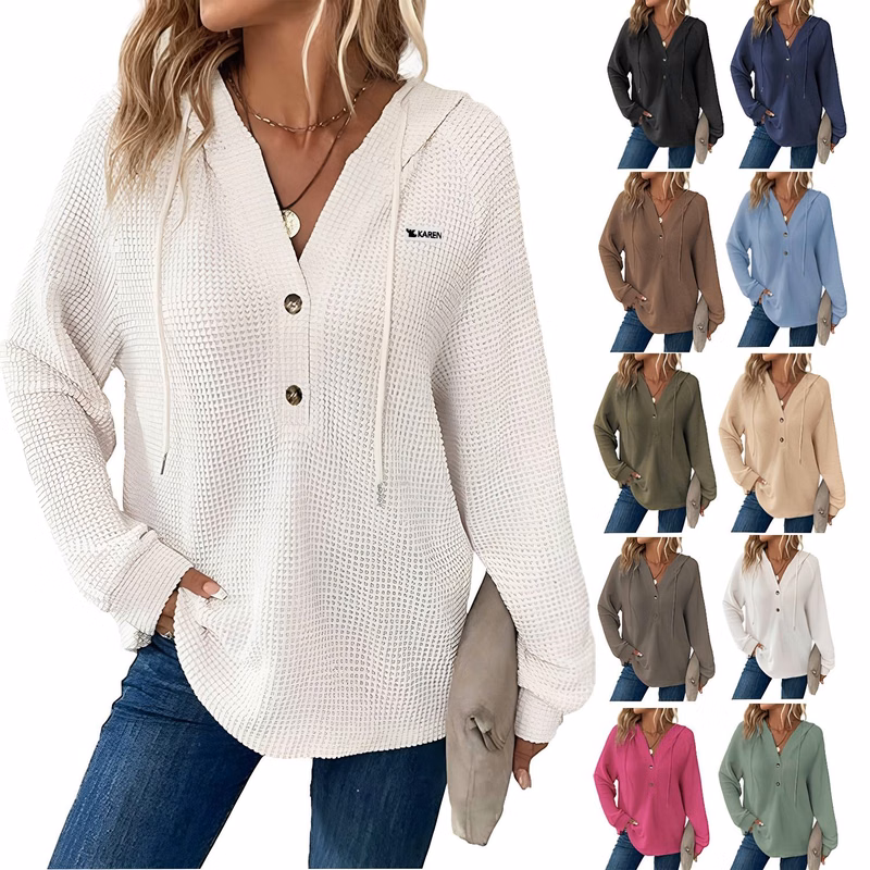 Women's Waffle Knit Hooded Sweatshirt