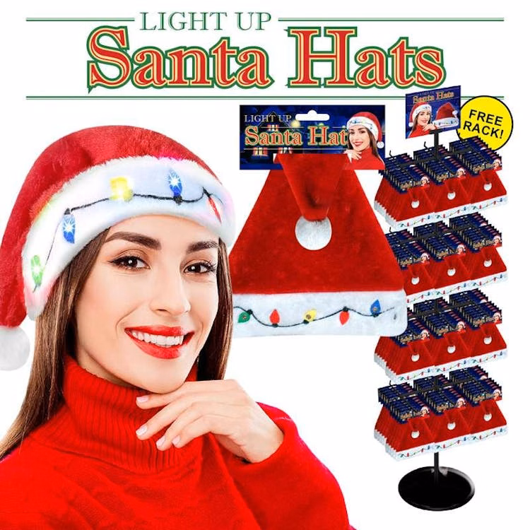 LED Light Up Santa Hats - 16"