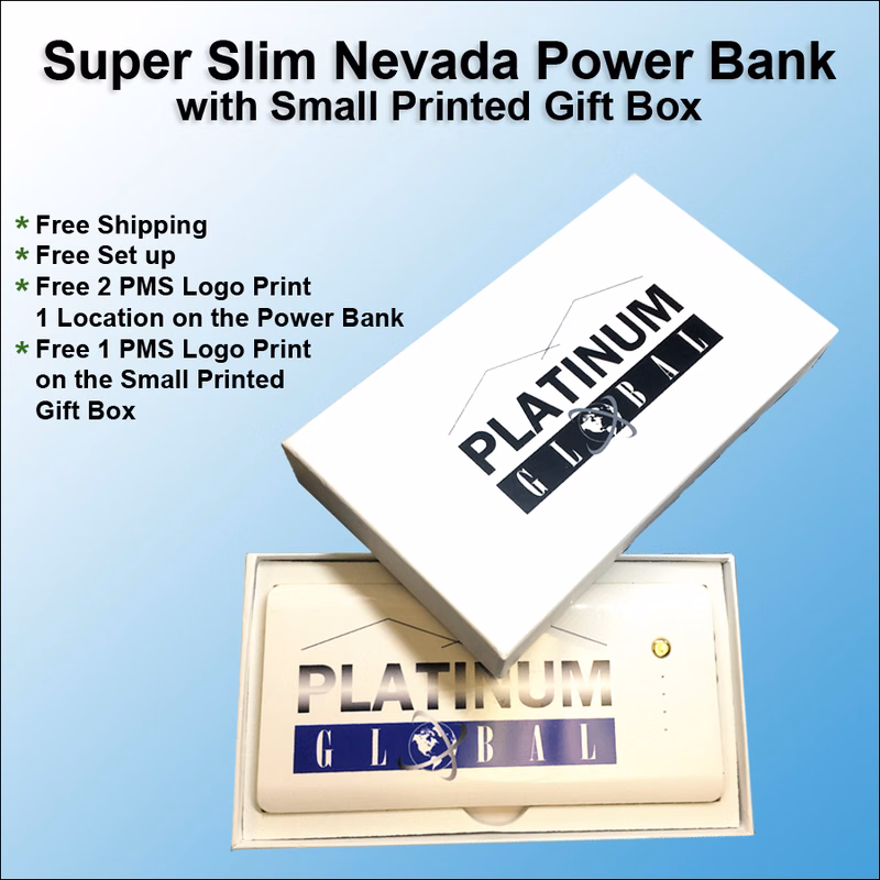 Super Slim Nevada Rubberized Finish Power Bank with Small Printed Gift Box 8000 mAh