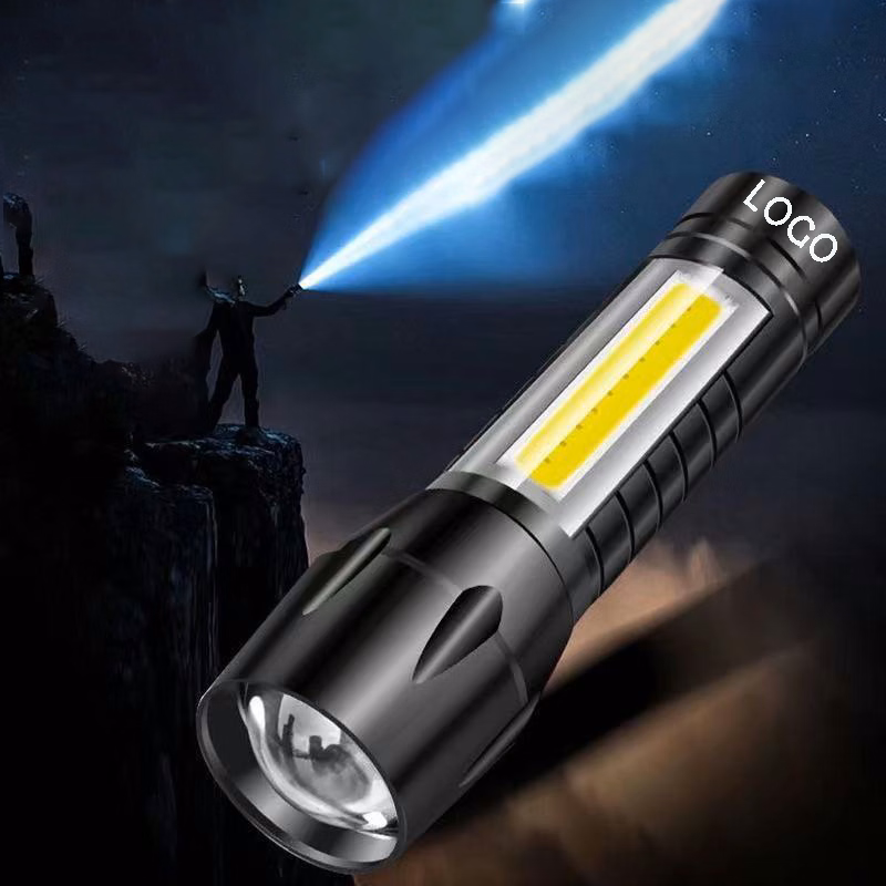 USB Rechargeable LED Flashlight w/COB Side Lights