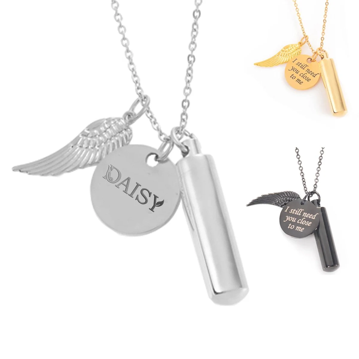 Wing Cylinder Pendant Necklace 1