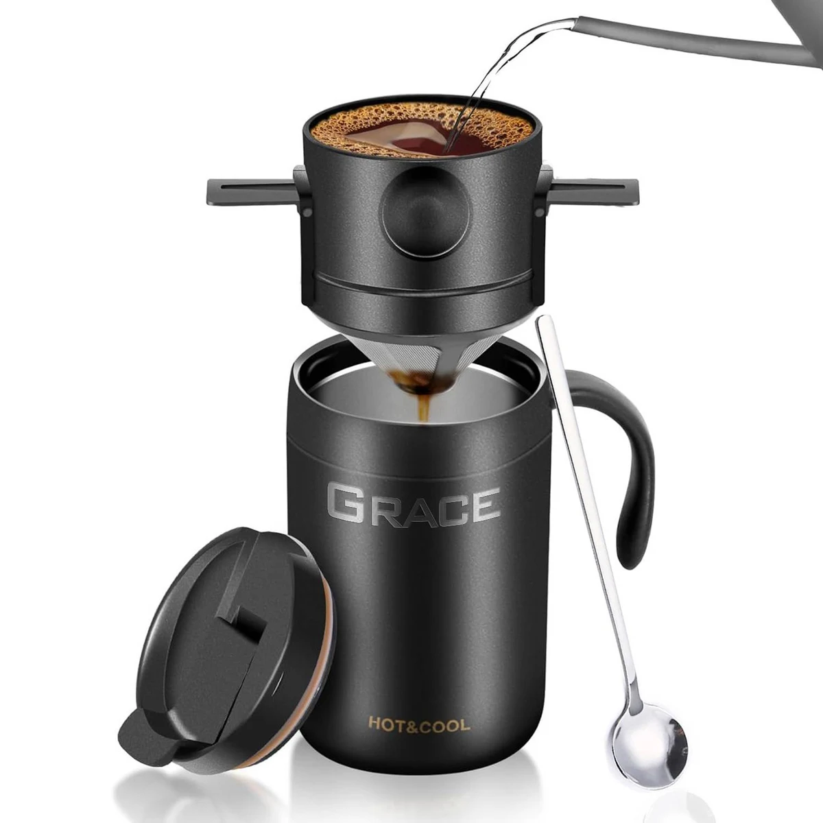 16oz Stainless Steel Portable Camping Pour-Over Cup Set 1