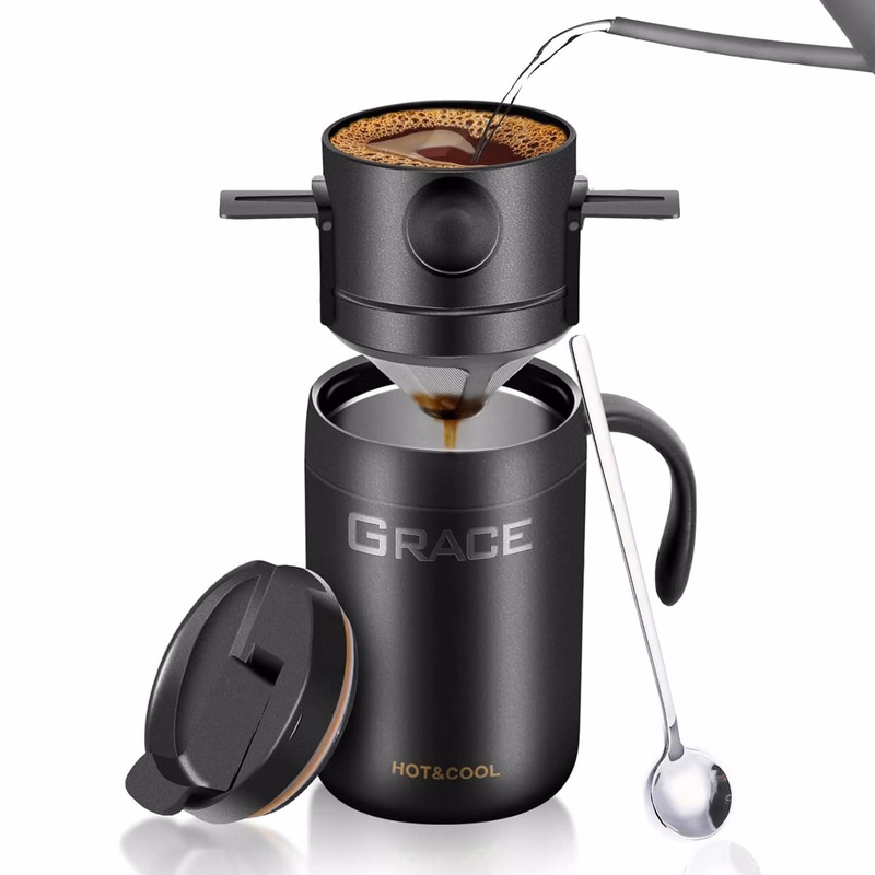 16oz Stainless Steel Portable Camping Pour-Over Cup Set