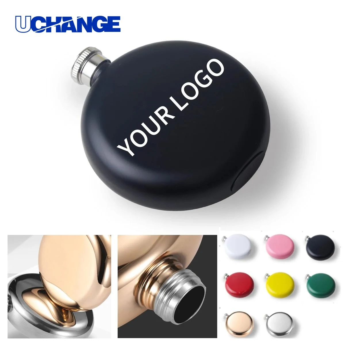 Round Hip Flask Bottle, custom water bottle with logo imprint 1