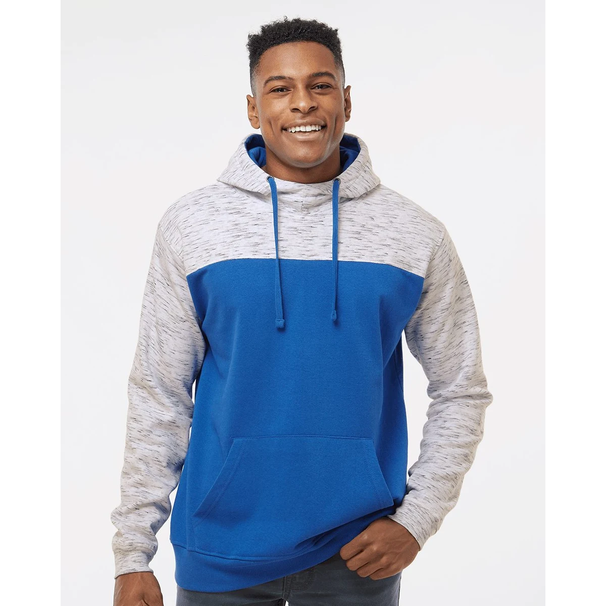 Men's Mélange Fleece Colorblocked Hooded Sweatshirt - 8676, custom hoodie or sweatshirt with logo imprint 1