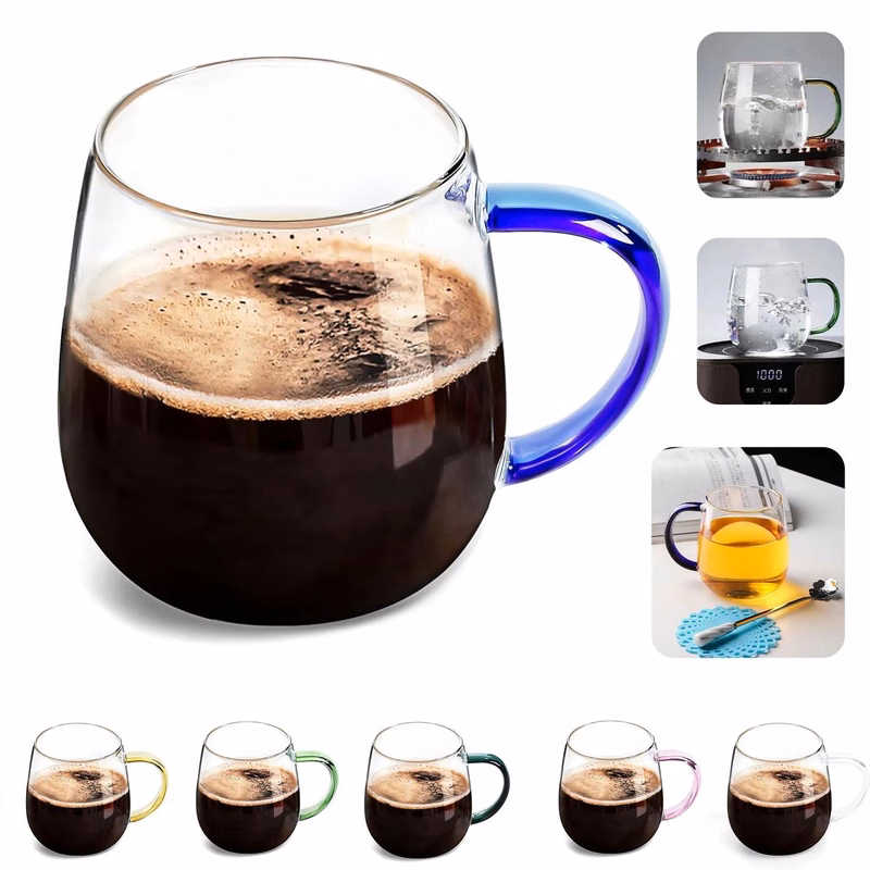 Clear Glass Mug with Multicolor Handle
