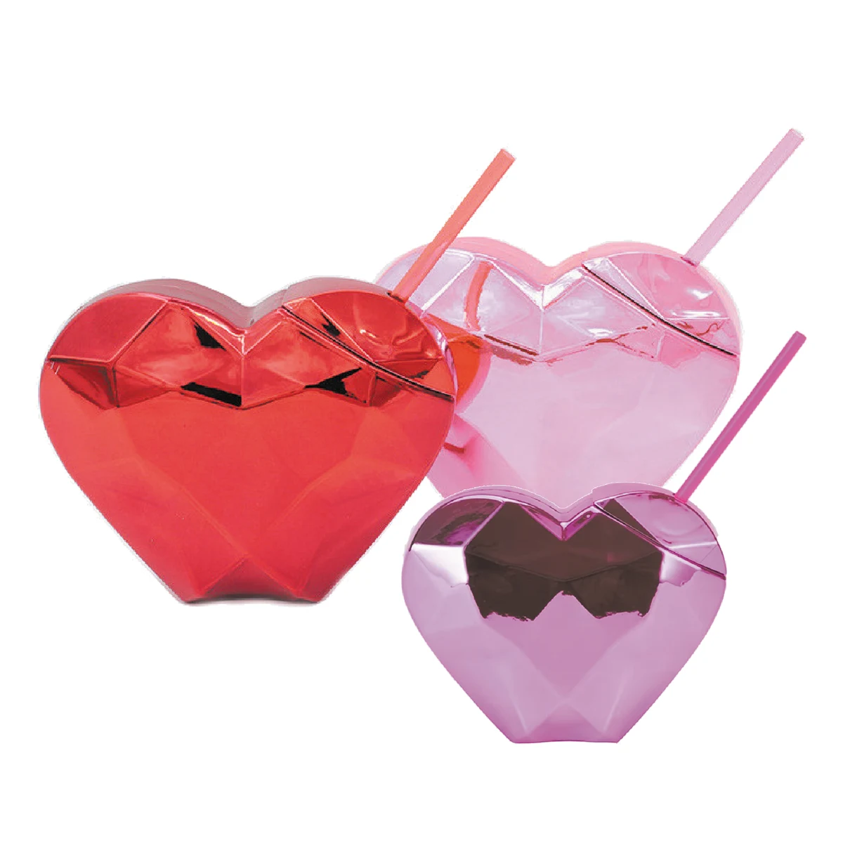 20Oz Plastic Cocktail Heart Shaped Tumbler DiscoBall Cup with Straw and Lid 1