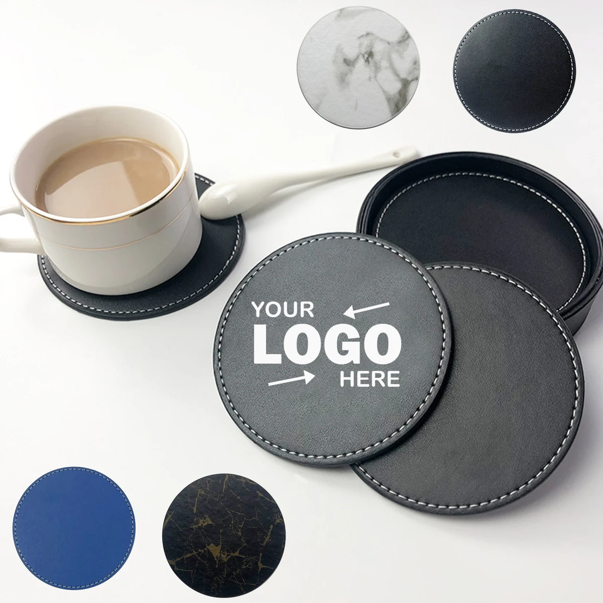 Multi-Color Customized Round PU Leather Coaster 1