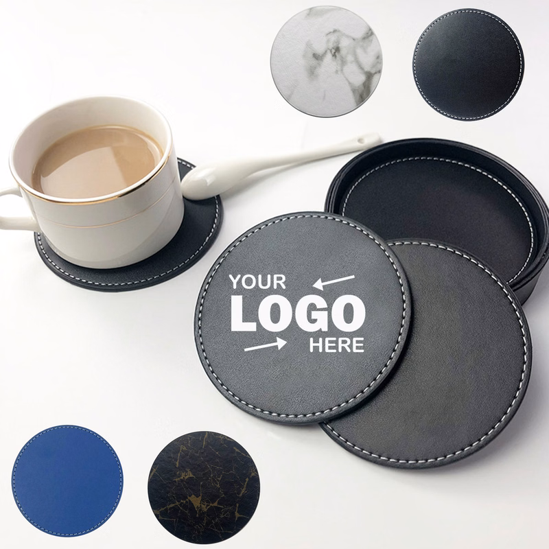 Multi-Color Customized Round PU Leather Coaster
