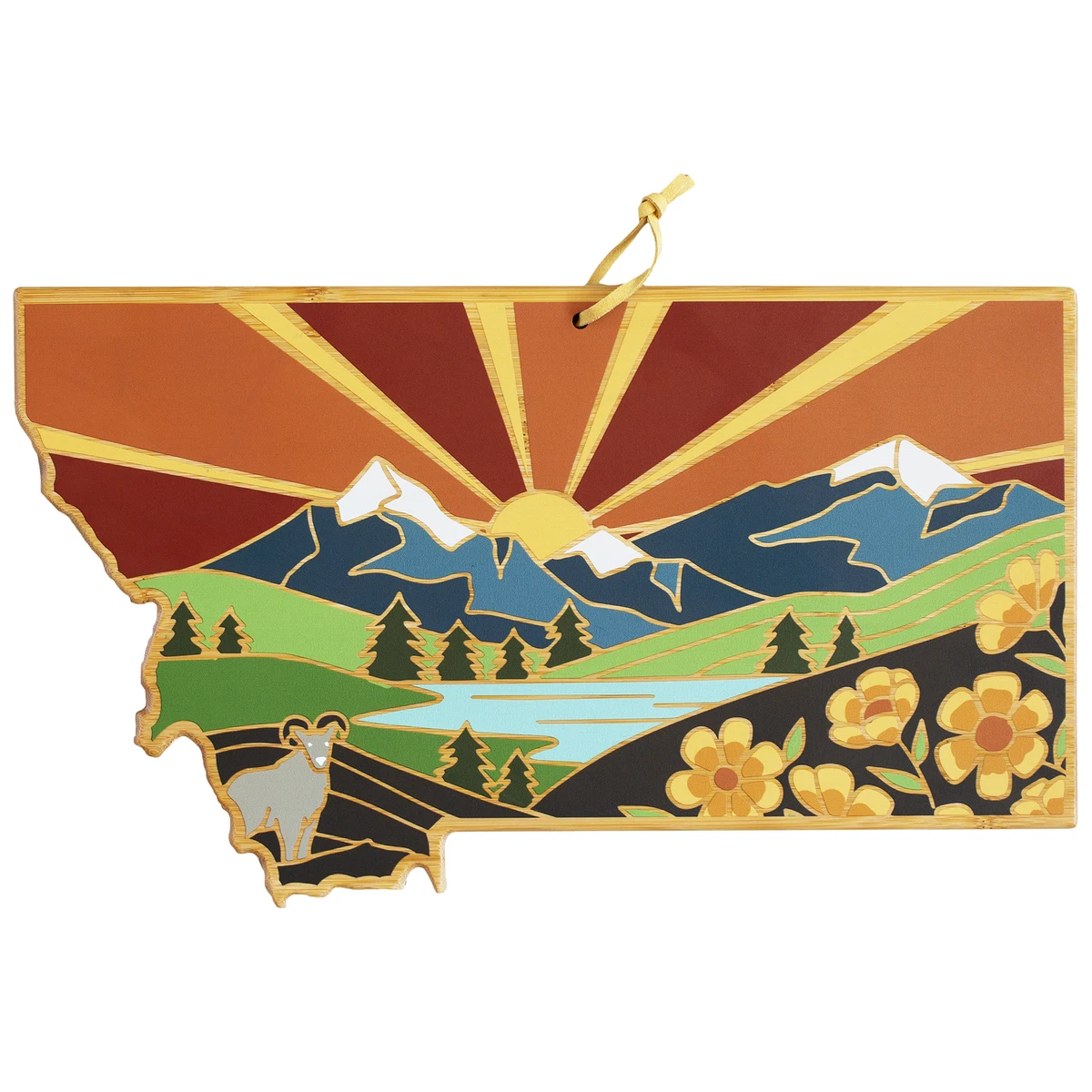 Montana State Shaped Cutting and Serving Board with Artwork by Summer Stokes 1