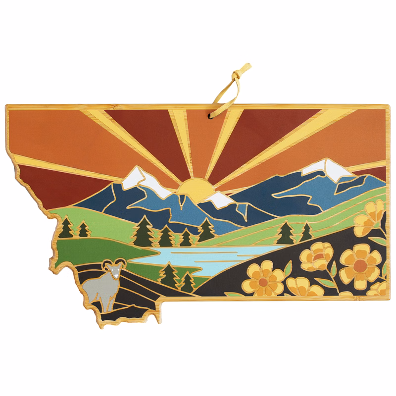 Montana State Shaped Cutting and Serving Board with Artwork by Summer Stokes