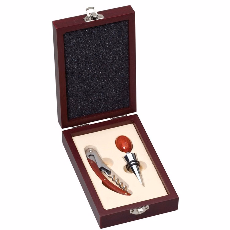 Rosewood Finish 2-Piece Wine Gift Set (engraved box)