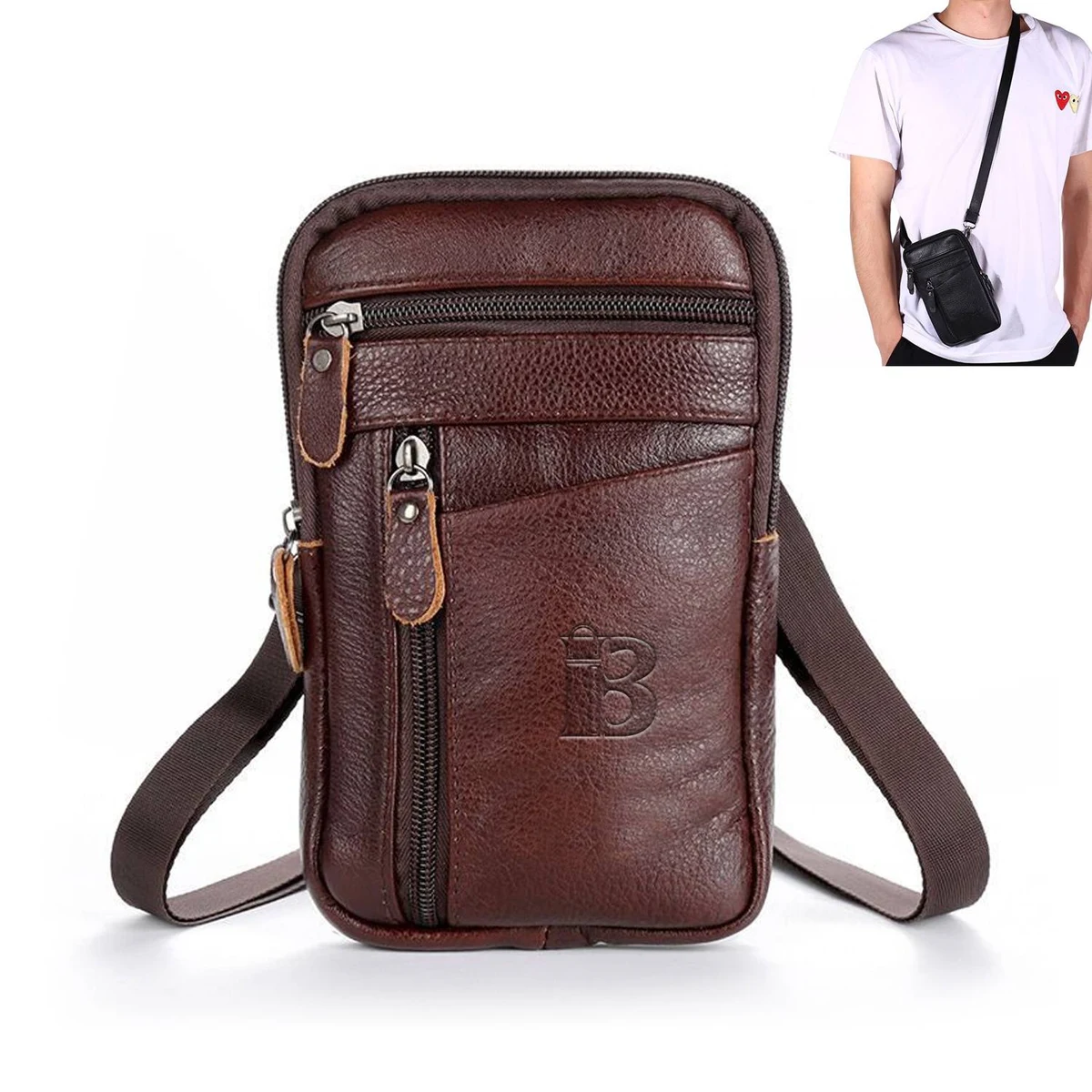 Cowhide Leather Shoulder Crossbody Bag Phone Pouch 1