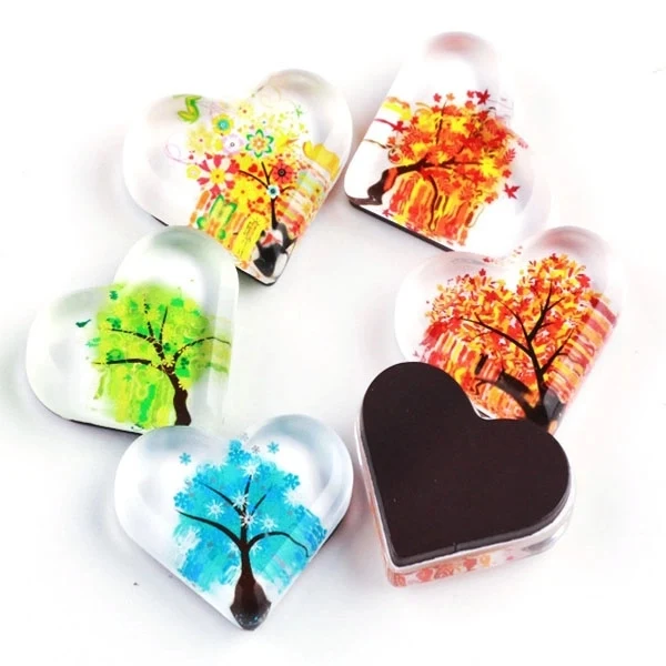 Custom Printing Heart Crystal Glass Fridge Magnets 1