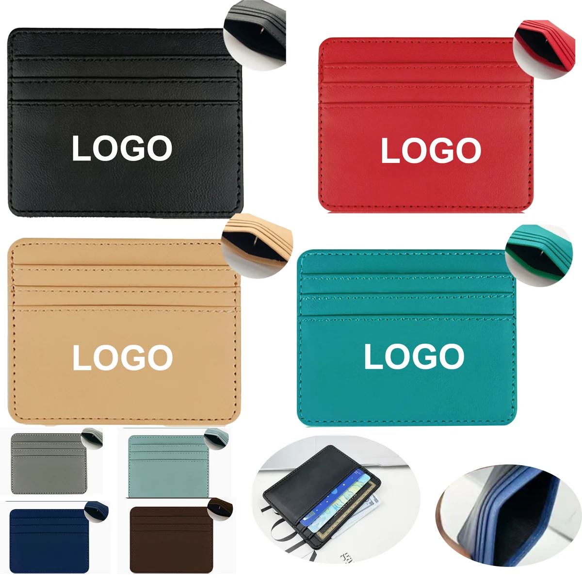 Four Slot Leather Card Holder, Portable ID Cards Sleeve 1
