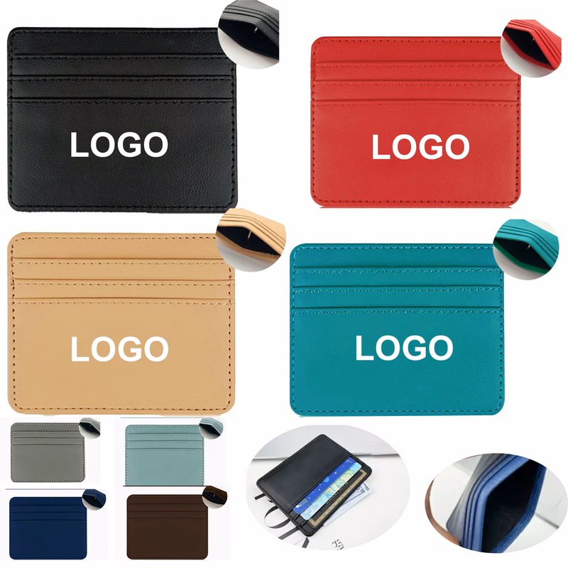 Four Slot Leather Card Holder, Portable ID Cards Sleeve
