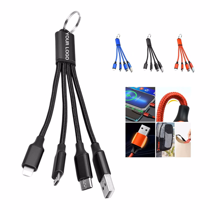 Portable 4 In 1 Keychain Charging Cable Nylon Braided