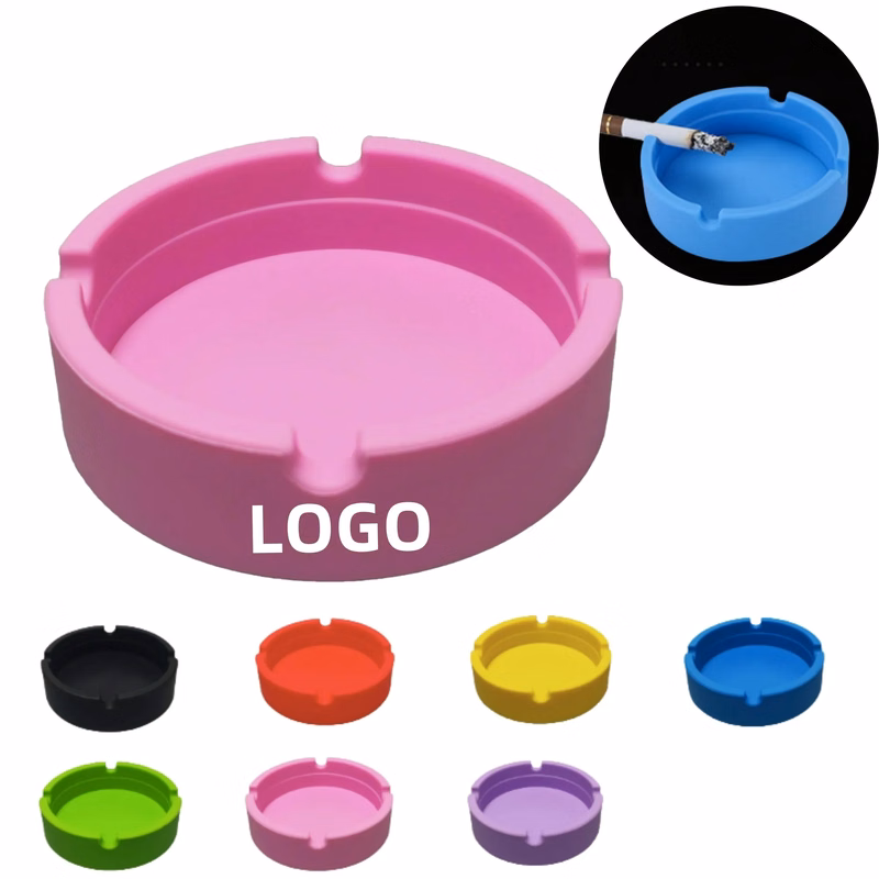 Round Heatproof Silicone Ashtray With 4 Grooves Shatterproof