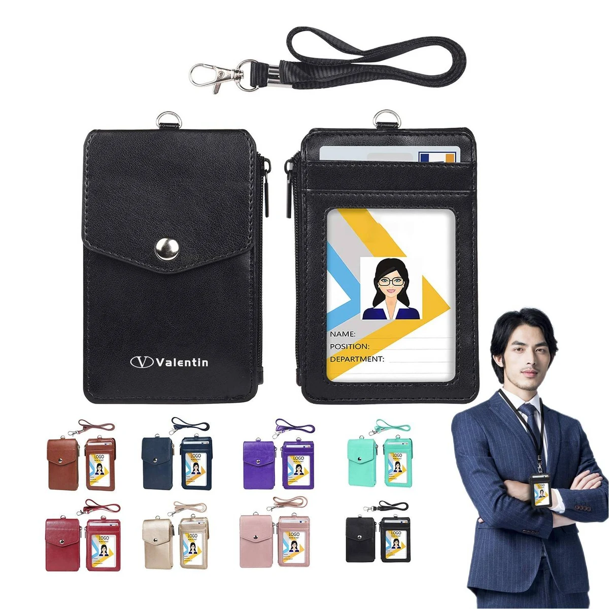 PU Leather ID Holder with Nylon Lanyard 1