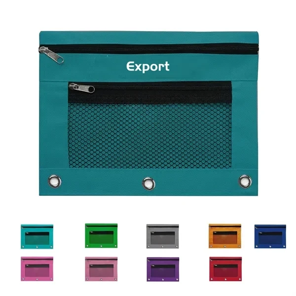 Custom 3 Ring Zippered Pencil Pouch with Window — Multi Purpose Office Organizer 1